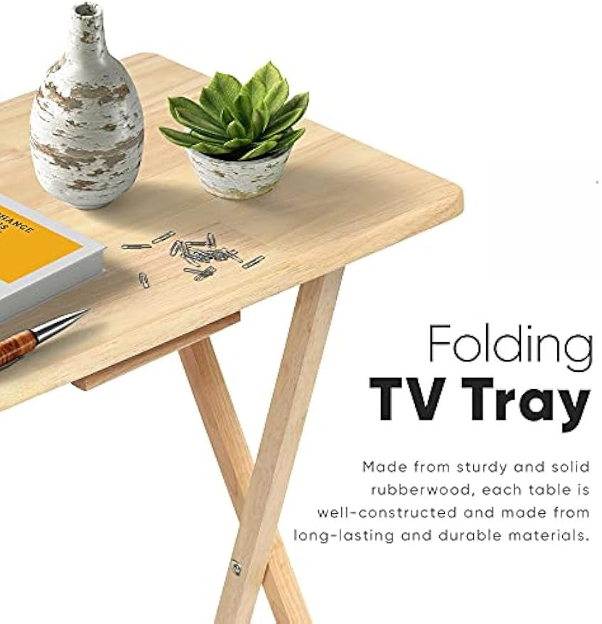 2‑Pack Natural Solid Wood Folding TV Trays