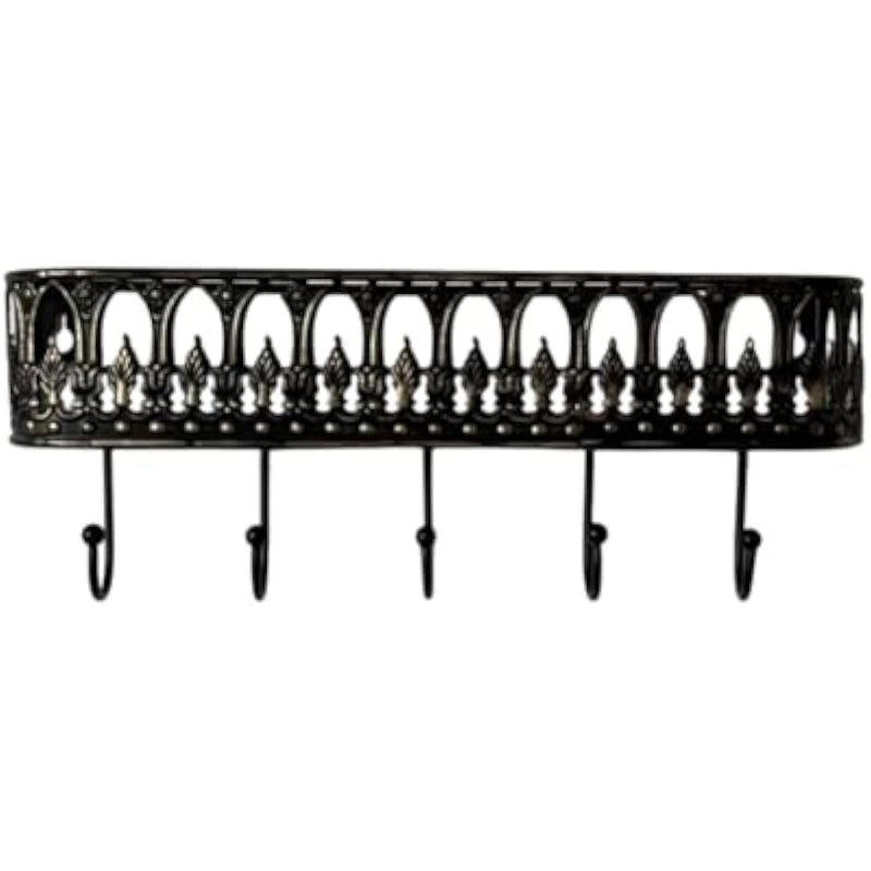 Vintage Iron Wall Shelf with 5 Hooks，Bronze