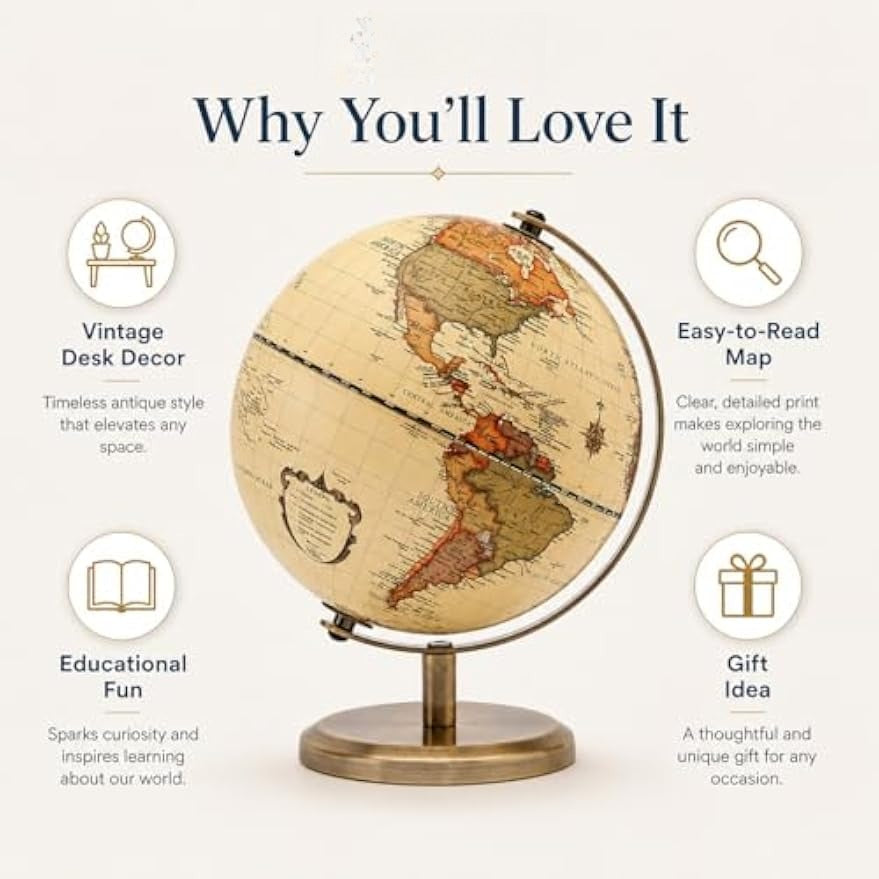 5.5‑Inch Antique Globe with Bronzed Stand