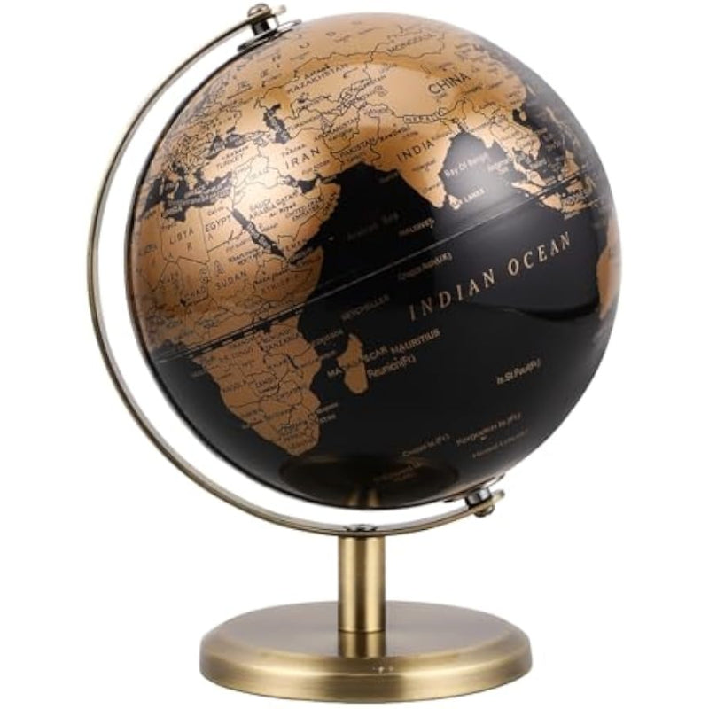 6‑Inch Black‑Gold Globe with Bronze Stand