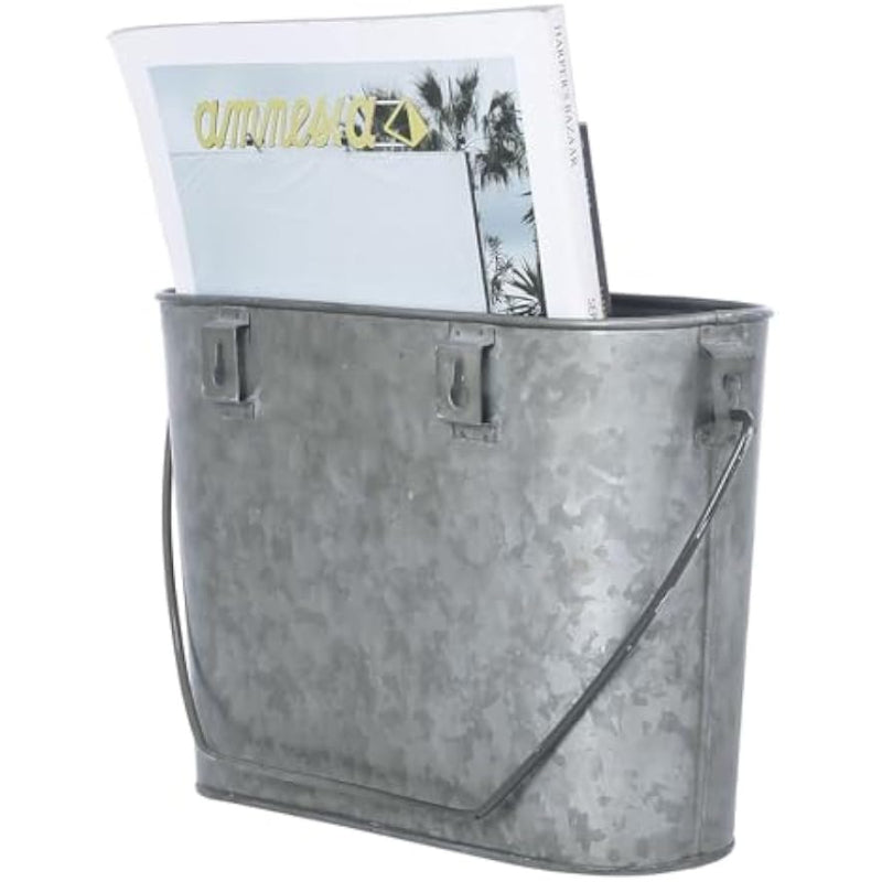 Rustic Galvanized Metal Wall Magazine Rack
