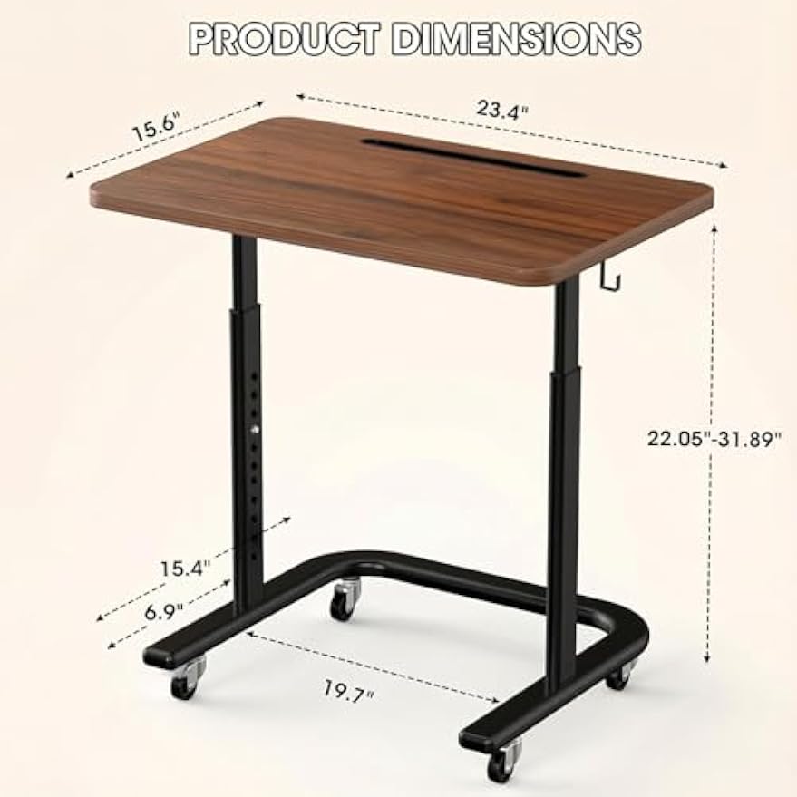 Brown Rolling Adjustable TV Tray Table