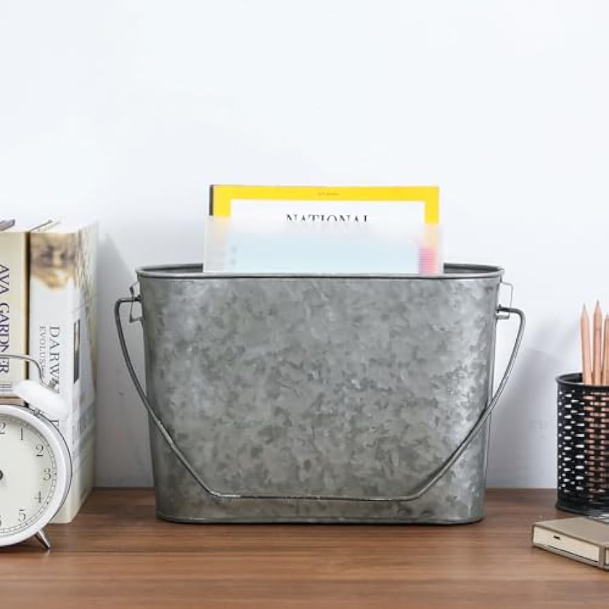Rustic Galvanized Metal Wall Magazine Rack