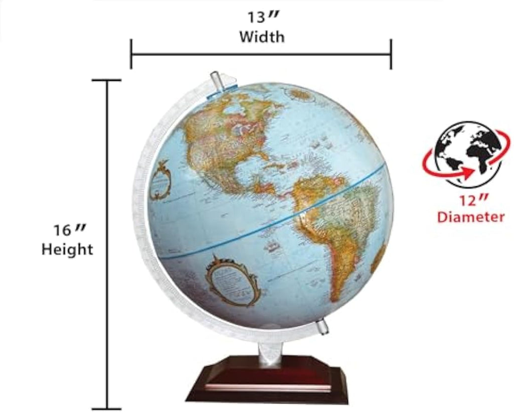 12" Blue Raised Relief Desktop World Globe