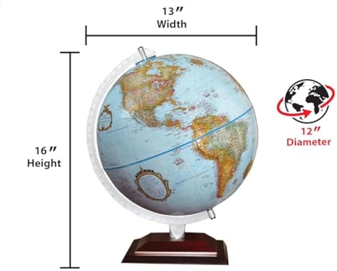 12" Blue Raised Relief Desktop World Globe