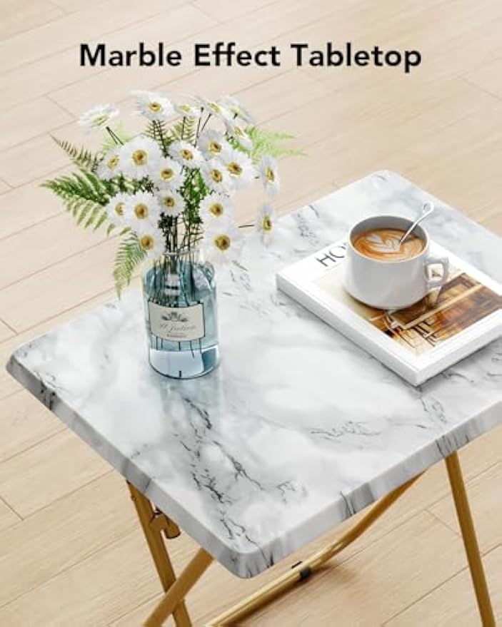 Marble‑Look Folding TV Tray Table