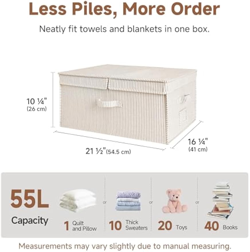 2‑Pack Khaki‑Beige Striped Storage Boxes with Lids