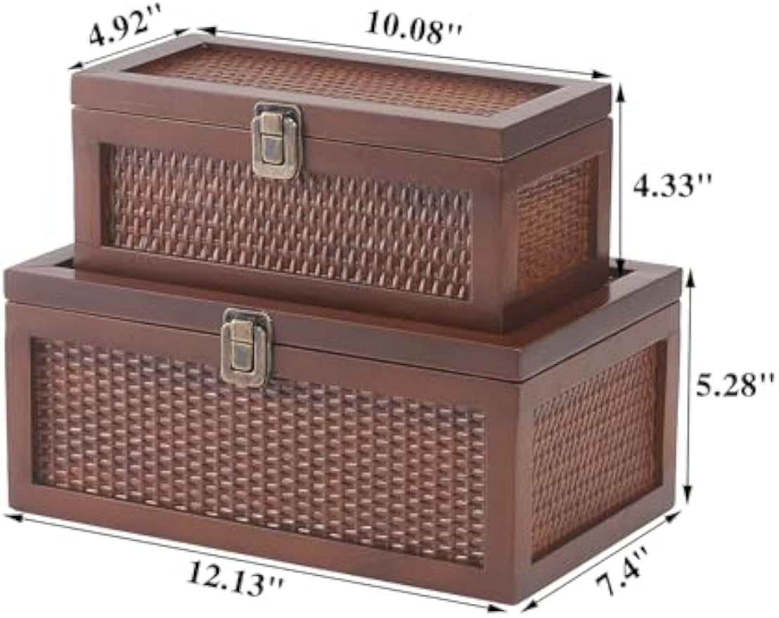 Set of 2 Rattan Decorative Storage Boxes