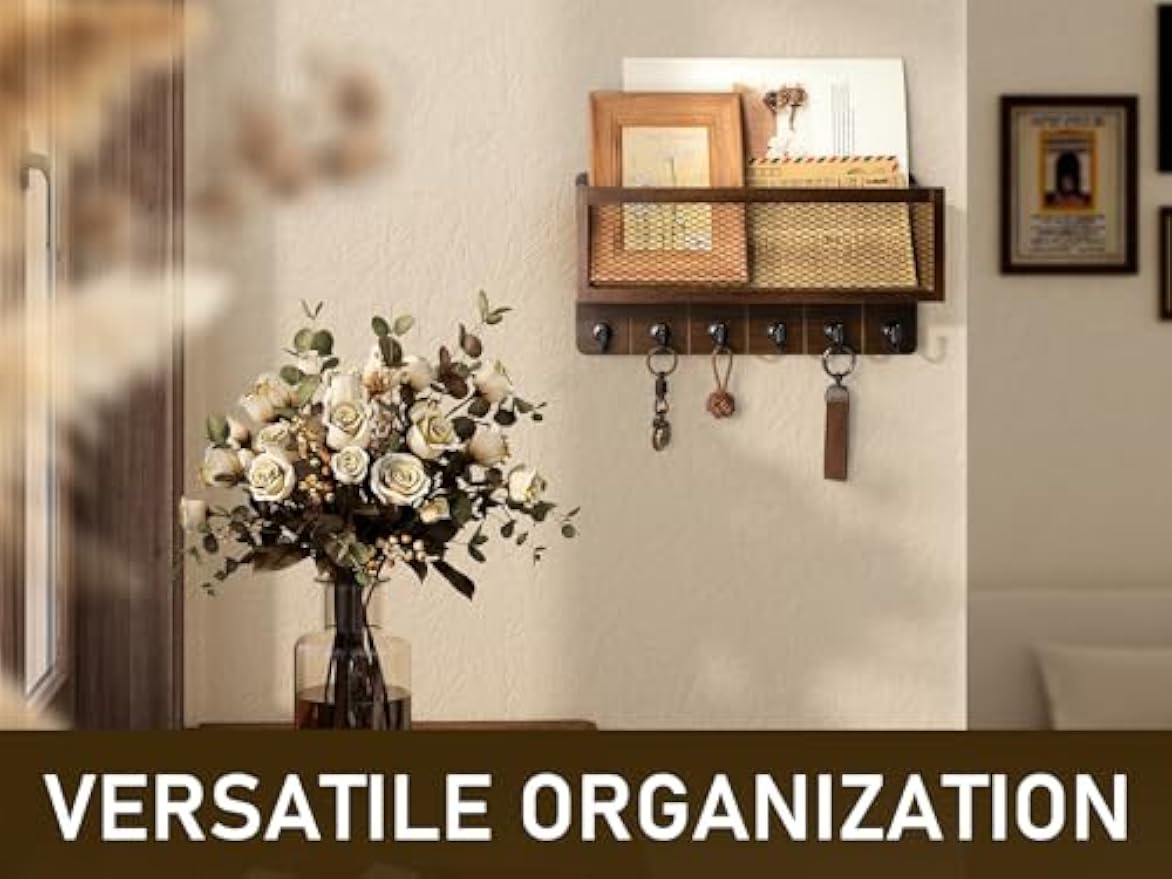 Brown Wall‑Mount Key & Mail Organizer