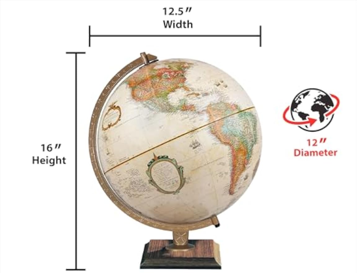 12‑Inch Antique Raised Relief Desktop Globe