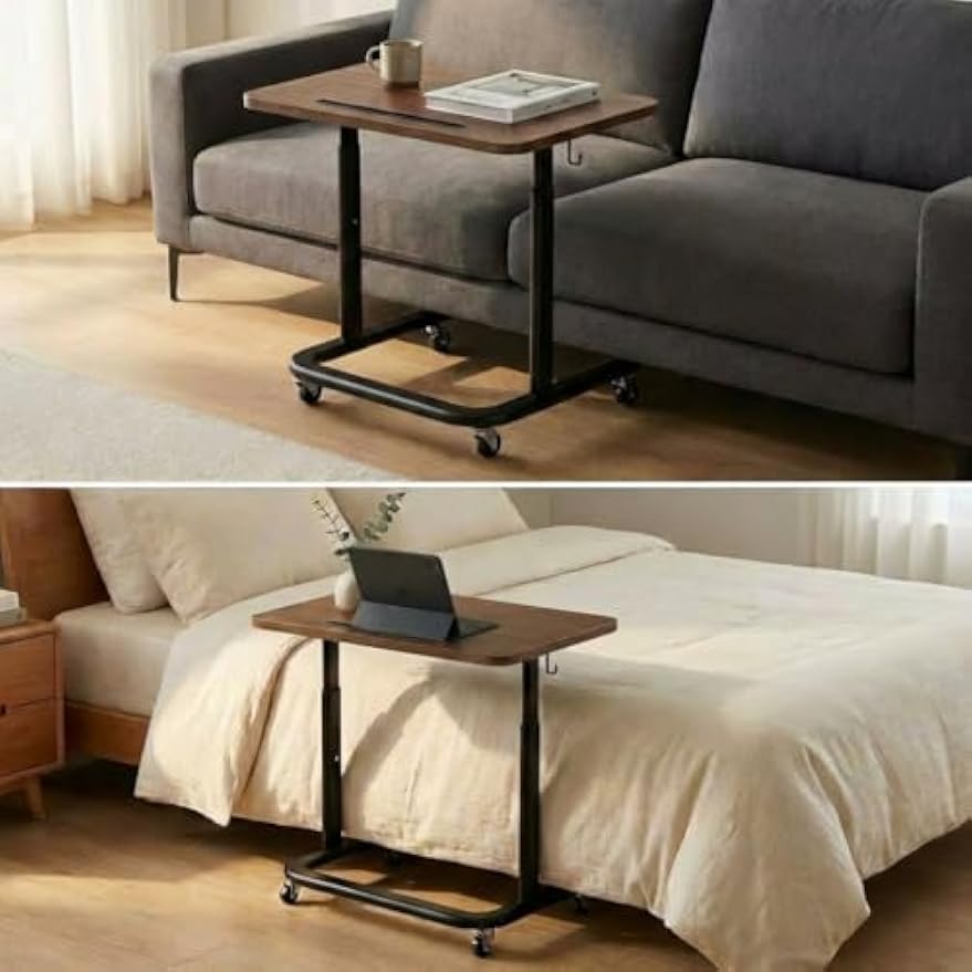 Brown Rolling Adjustable TV Tray Table