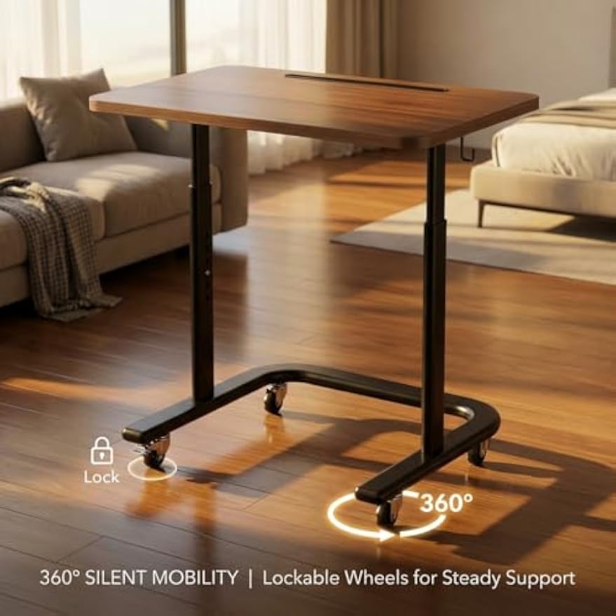 Brown Rolling Adjustable TV Tray Table