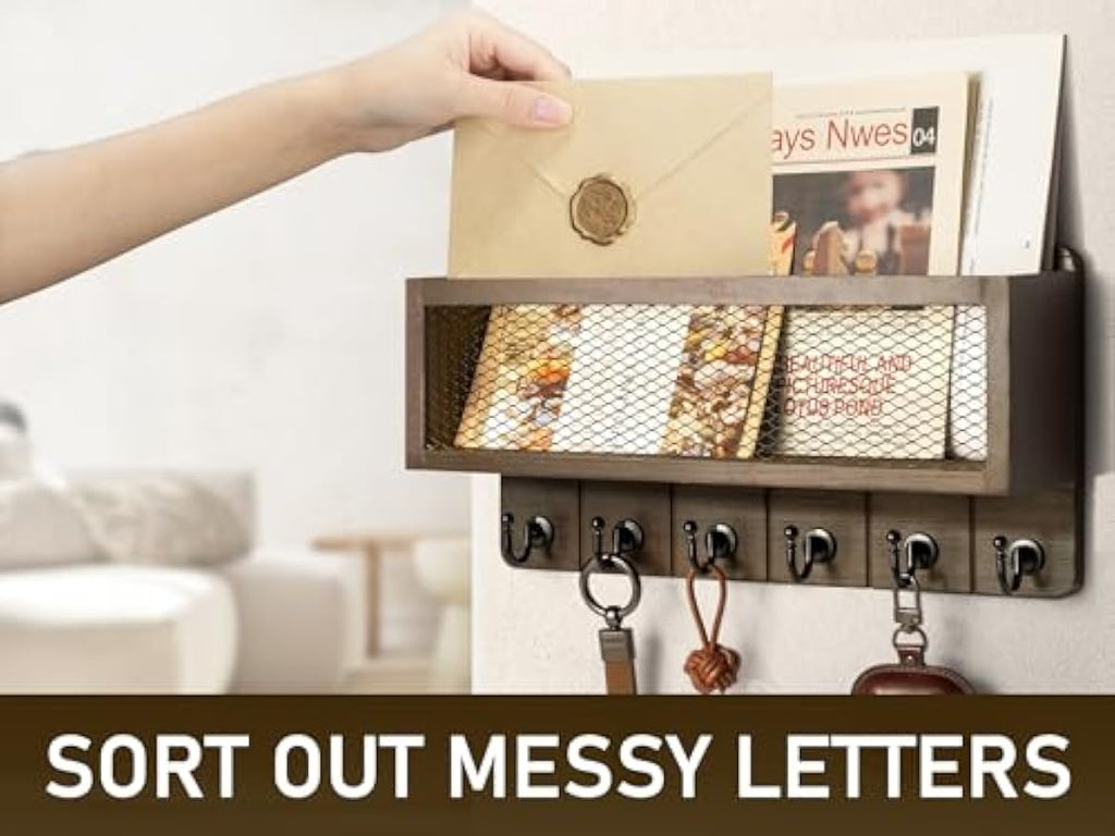 Brown Wall‑Mount Key & Mail Organizer