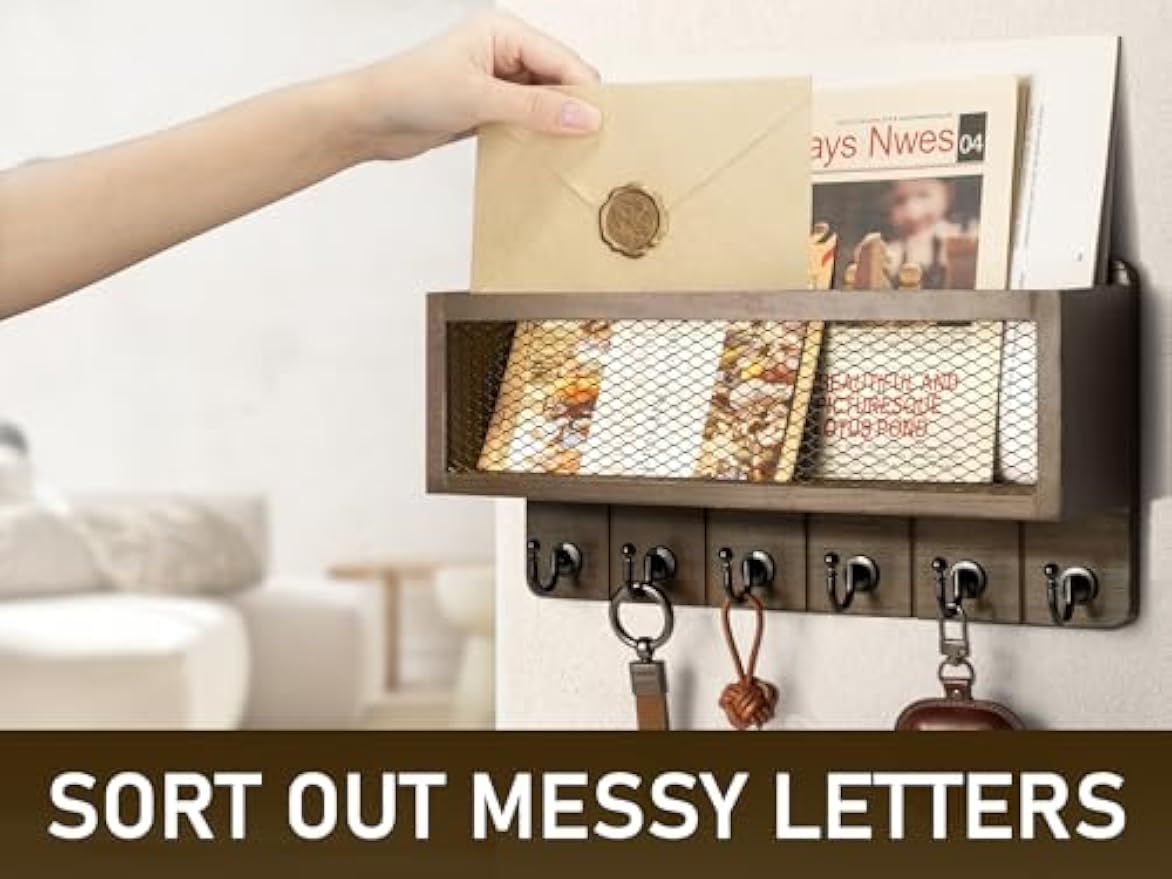 Brown Wall‑Mount Key & Mail Organizer