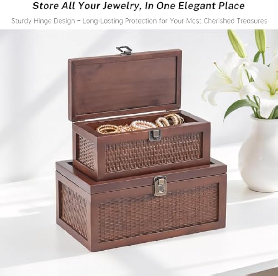 Set of 2 Rattan Decorative Storage Boxes