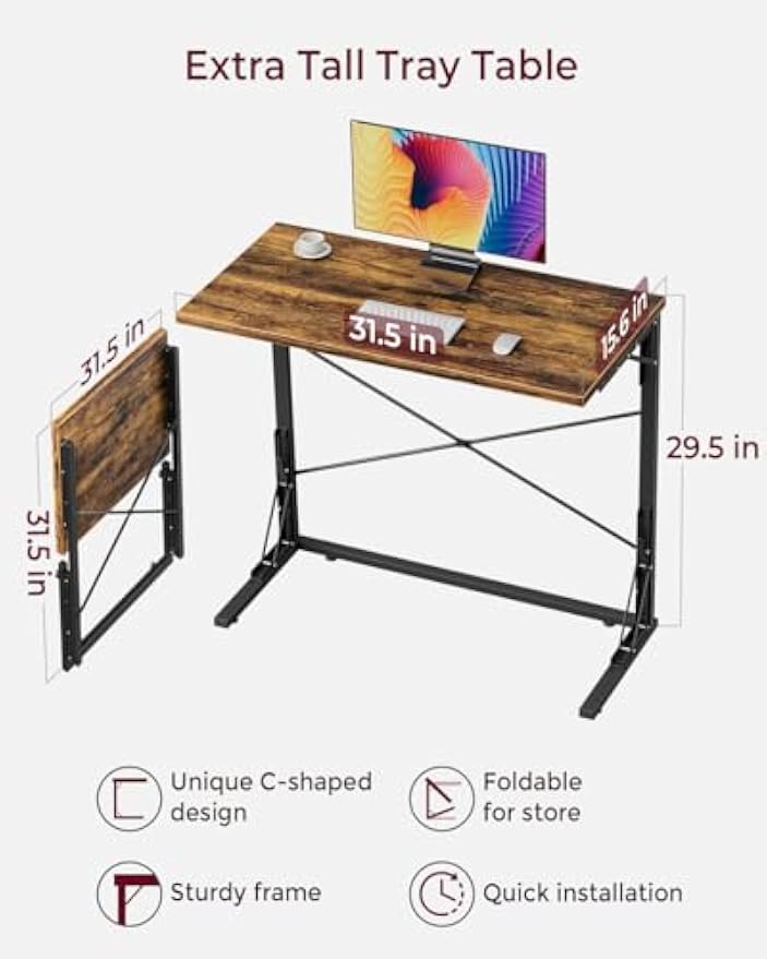 Rustic Brown Extra Large Folding TV Tray Table