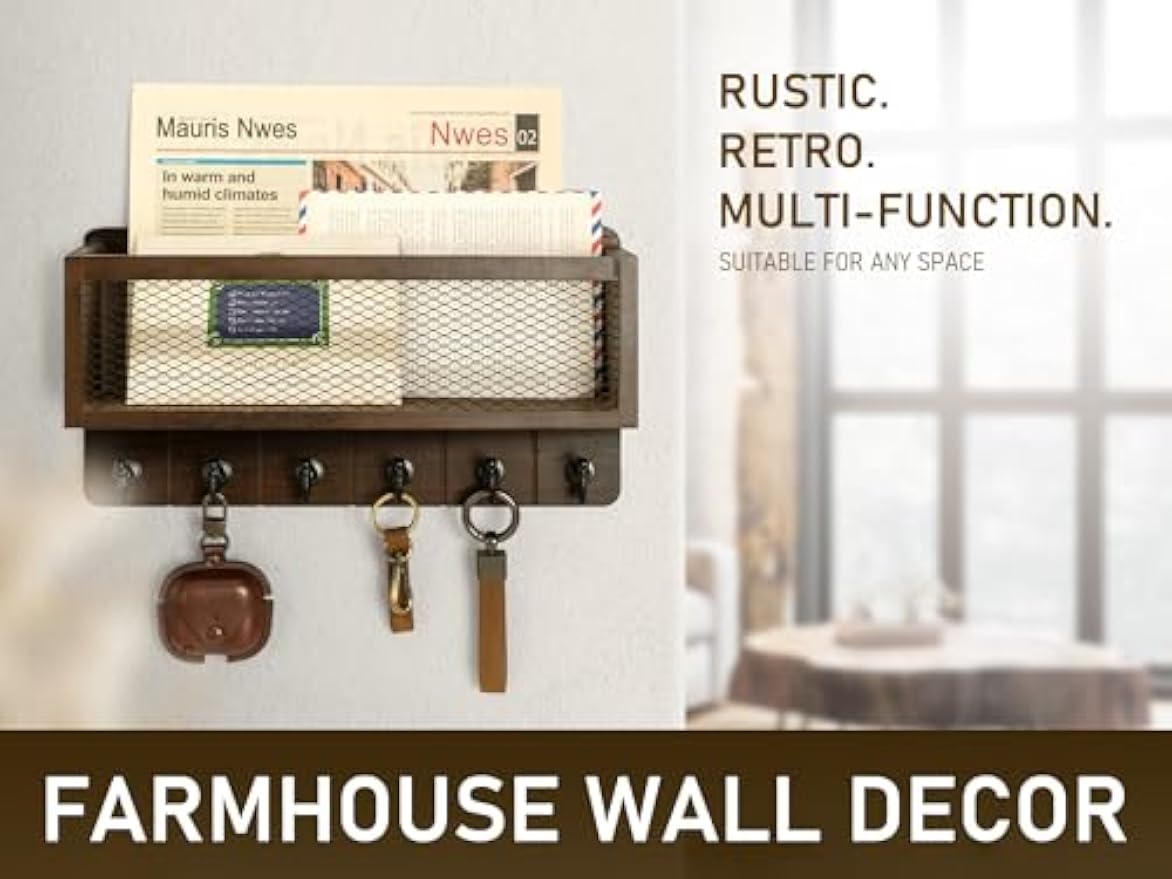 Brown Wall‑Mount Key & Mail Organizer