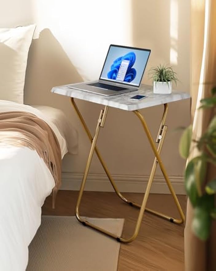Marble‑Look Folding TV Tray Table