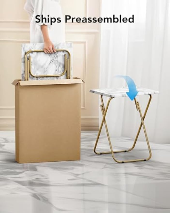 Marble‑Look Folding TV Tray Table