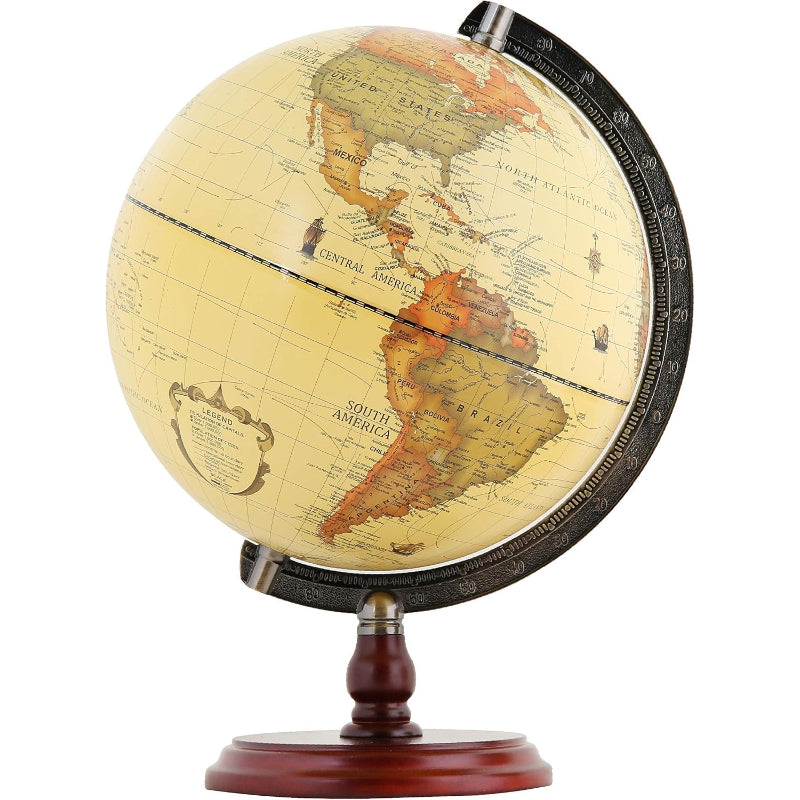 10‑Inch Antique Rotating Globe with Wood Base