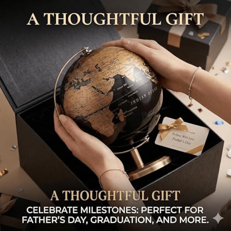 6‑Inch Black‑Gold Globe with Bronze Stand