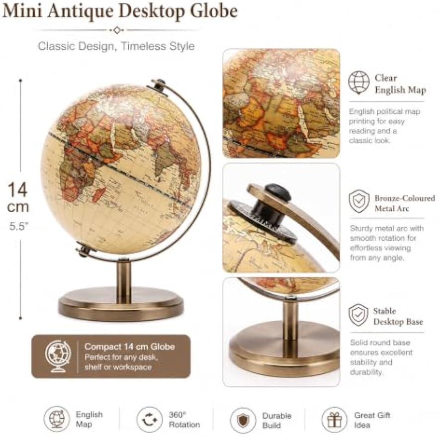 5.5‑Inch Antique Globe with Bronze Arc Base