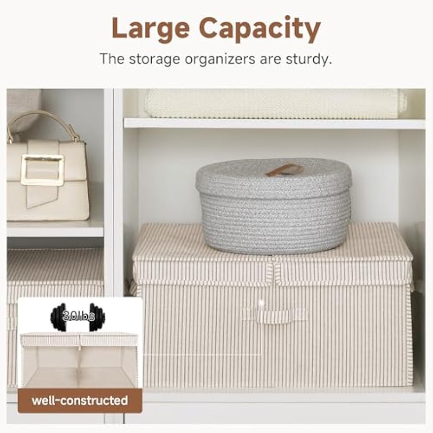 2‑Pack Khaki‑Beige Striped Storage Boxes with Lids