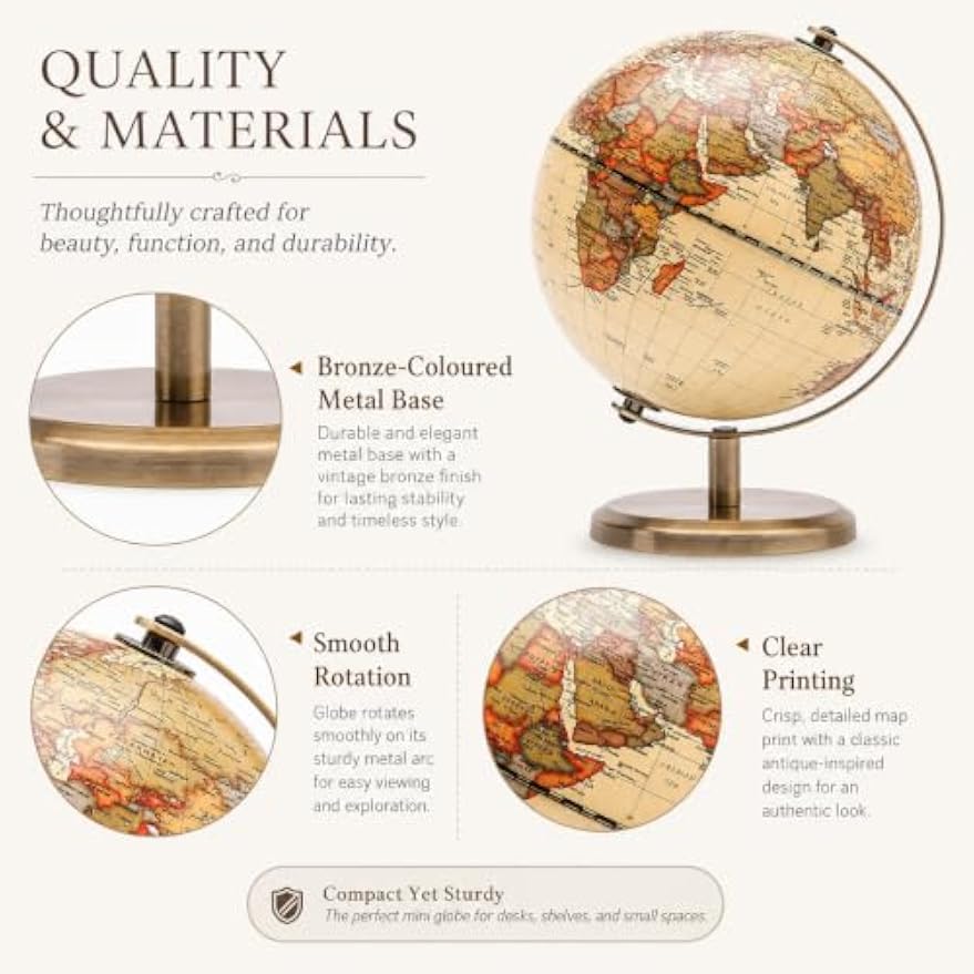 5.5‑Inch Antique Globe with Bronze Arc Base