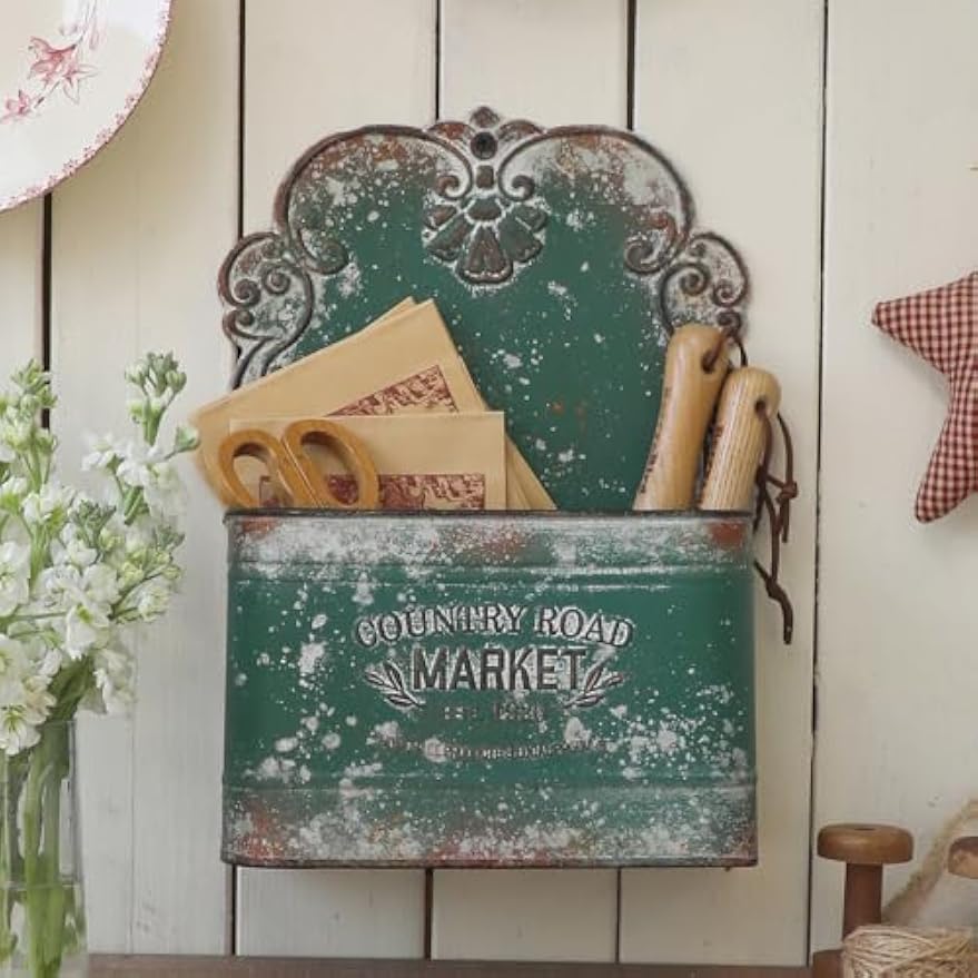 Green Wall‑Mount Metal Hanging Storage Baskets