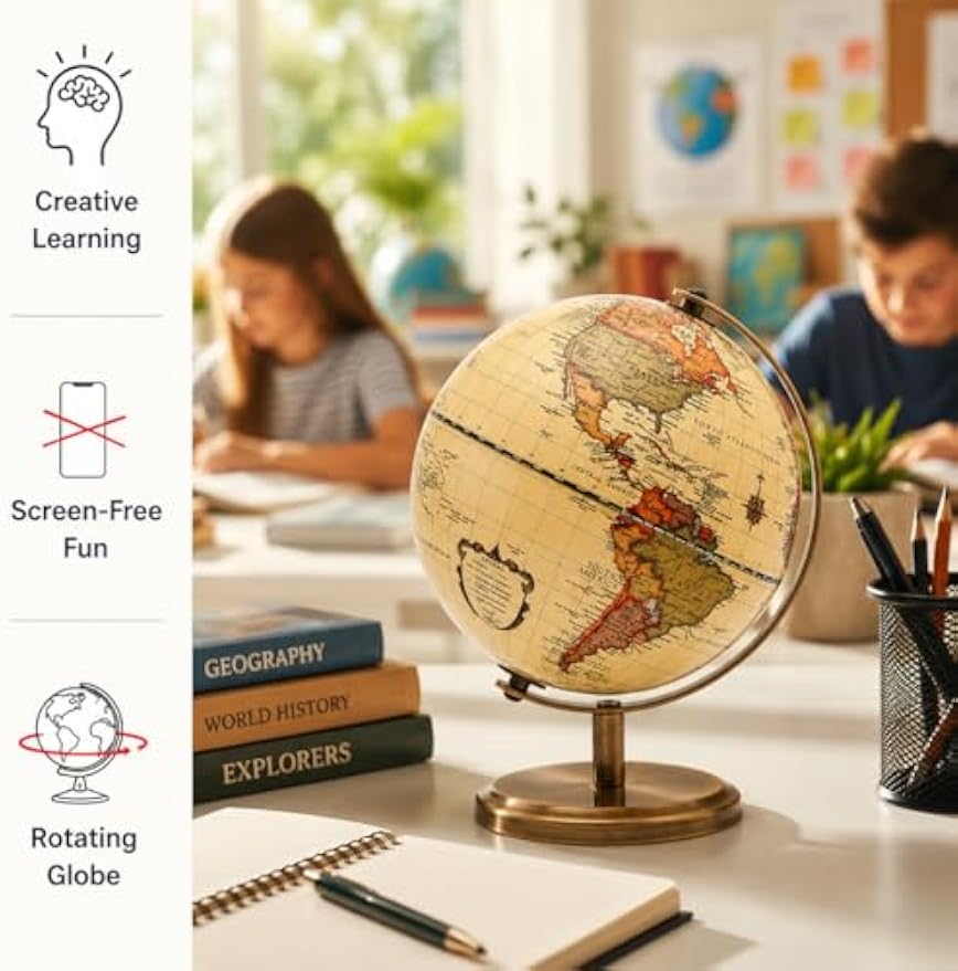 5.5‑Inch Antique Globe with Bronzed Stand