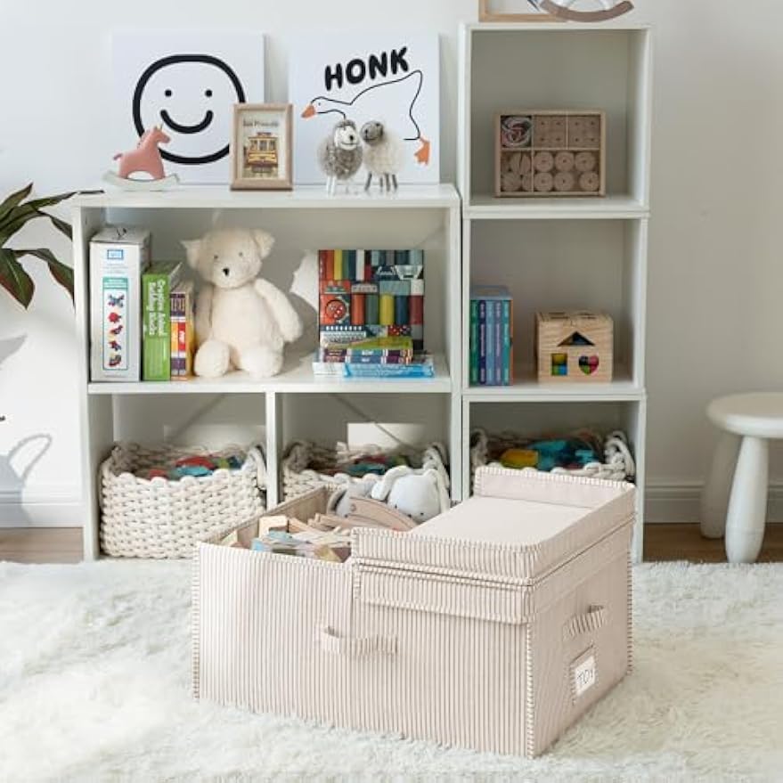 2‑Pack Khaki‑Beige Striped Storage Boxes with Lids