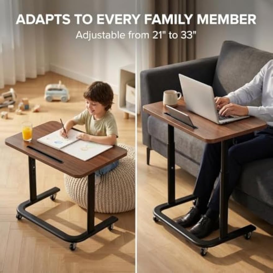Brown Rolling Adjustable TV Tray Table