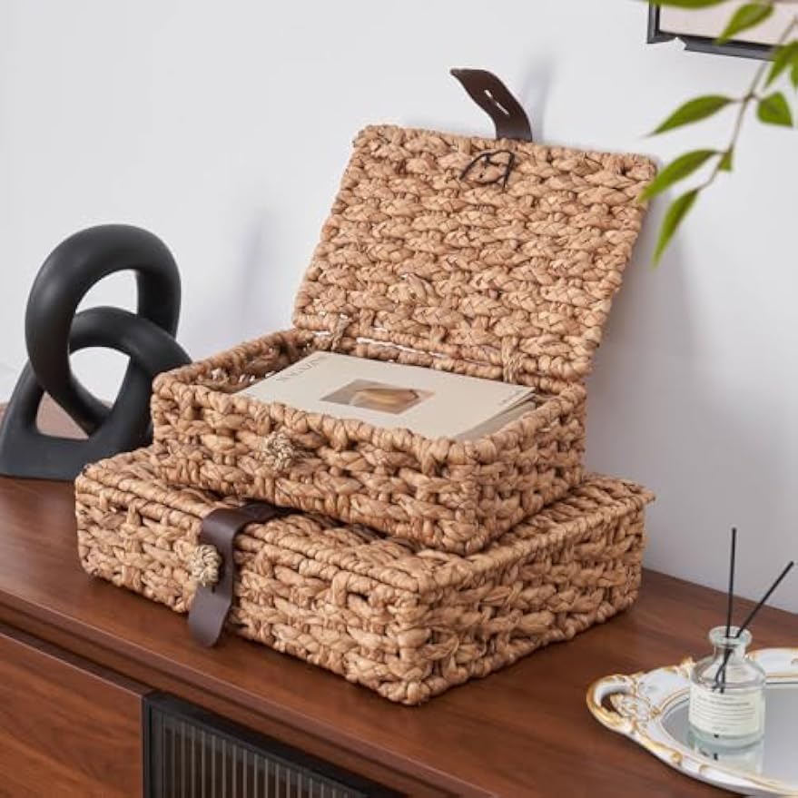 Large Water Hyacinth Wicker Storage Box with Lid