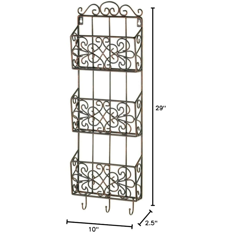 10×2.5×29 Inch 3‑Tier Metal Wall Storage Rack