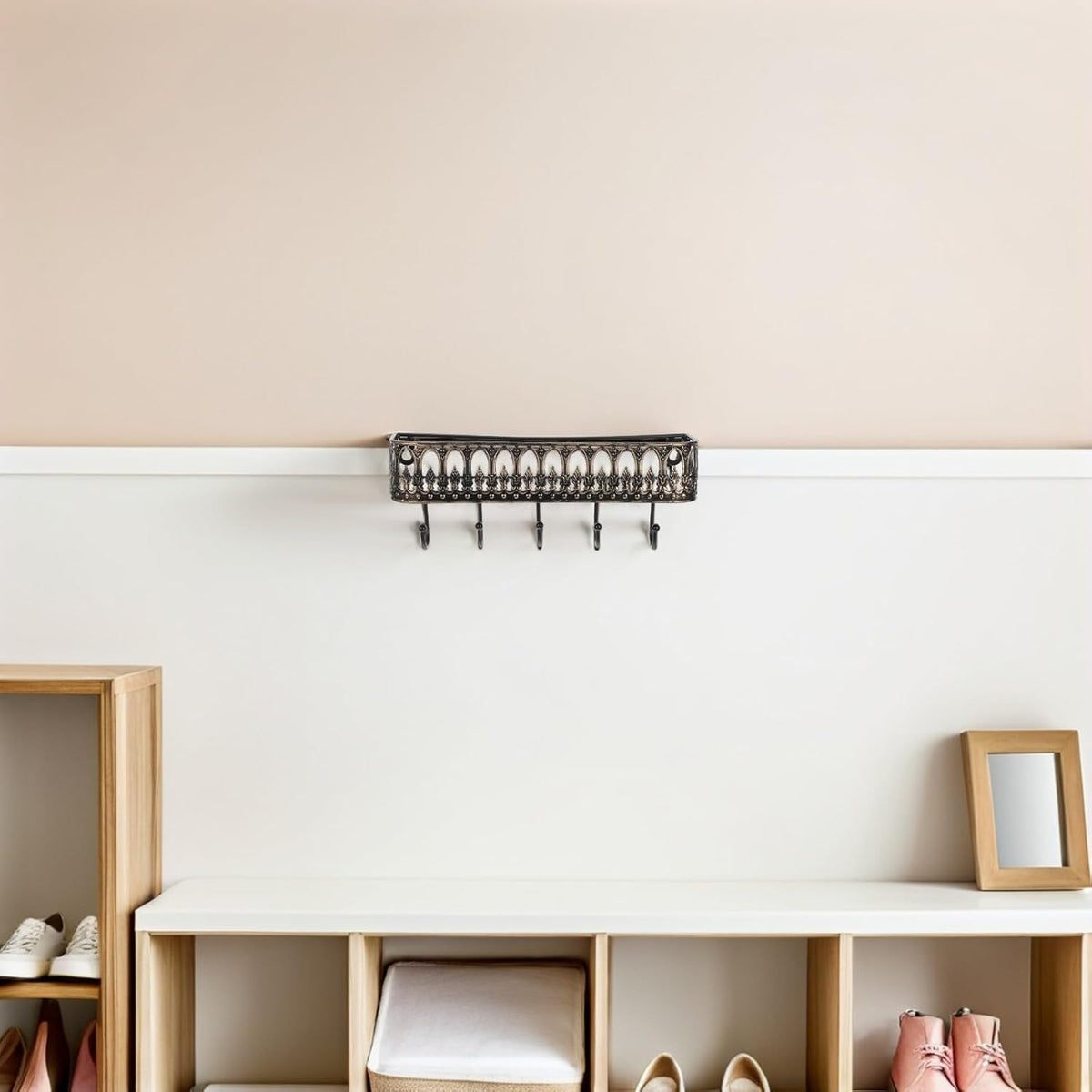Rustic Black Wall‑Mount Key Holder with Shelf