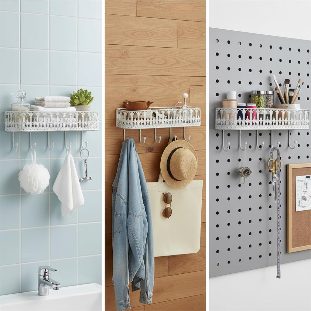 French Country Wall Basket with Hooks