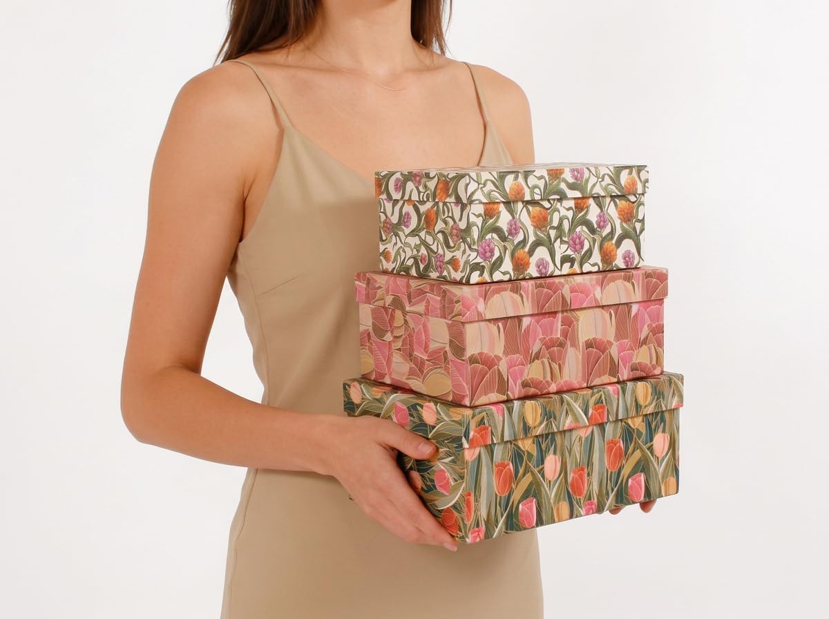 3‑Piece Floral Keepsake Storage Boxes with Lids