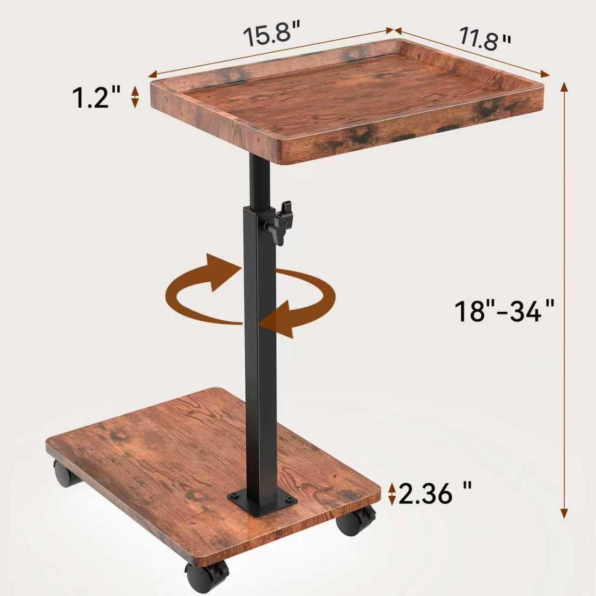 Swivel Rolling C‑Shaped Side Table