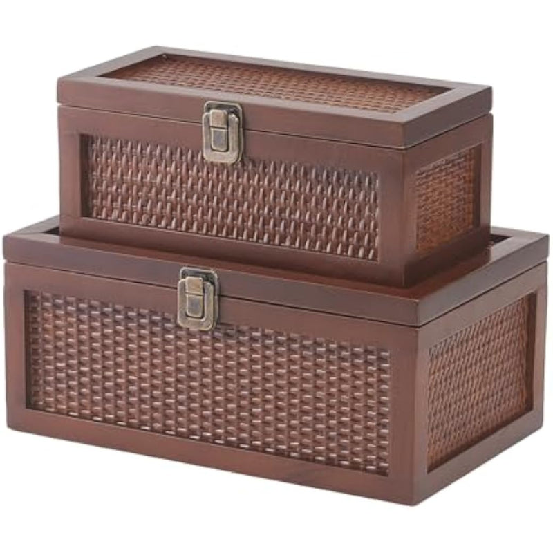Set of 2 Rattan Decorative Storage Boxes