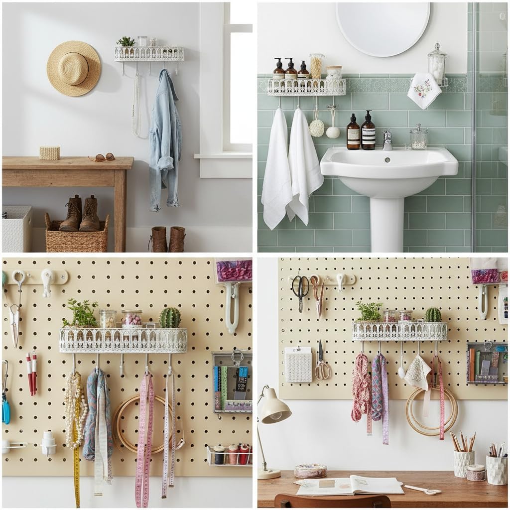 French Country Wall Basket with Hooks