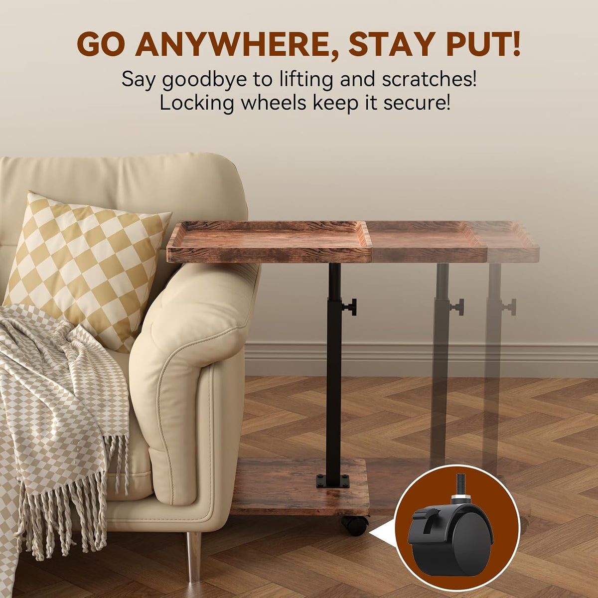 Swivel Rolling C‑Shaped Side Table
