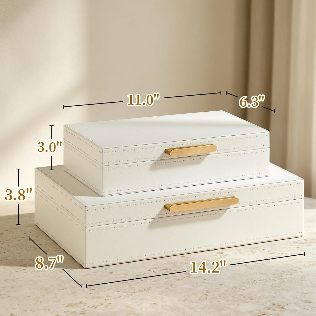 2‑Pack White PU Leather Storage Boxes with Lids