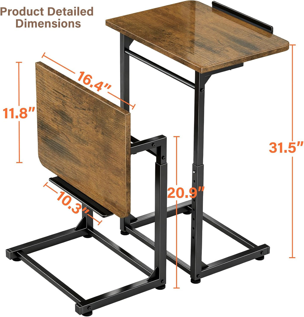Brown Adjustable Tilt C‑Shaped Side Table