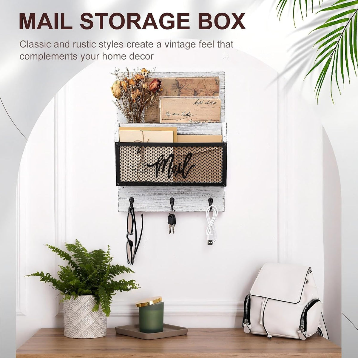 Farmhouse Wall‑Mount Mail & Key Organizer