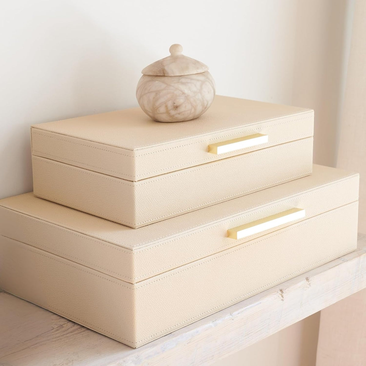 Set of 2 PU Leather Storage Boxes with Lids