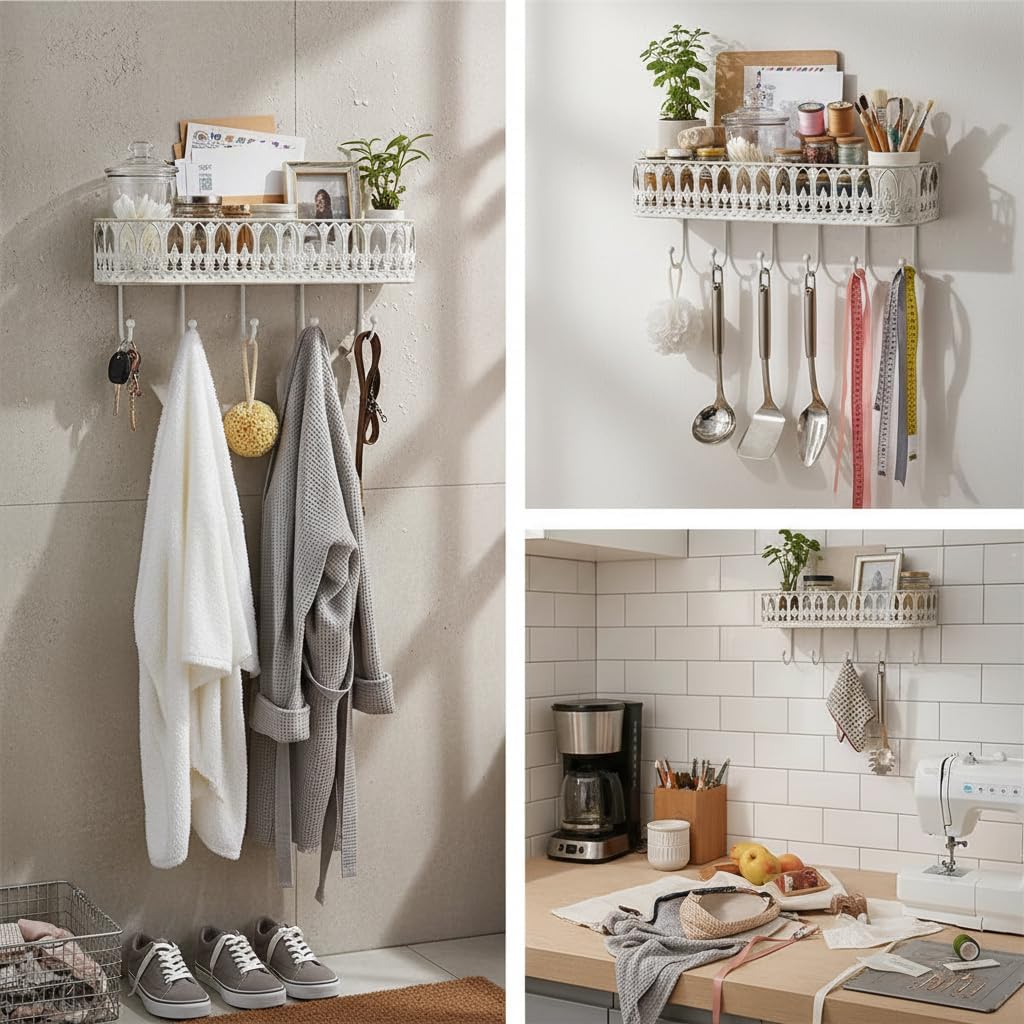 French Country Wall Basket with Hooks
