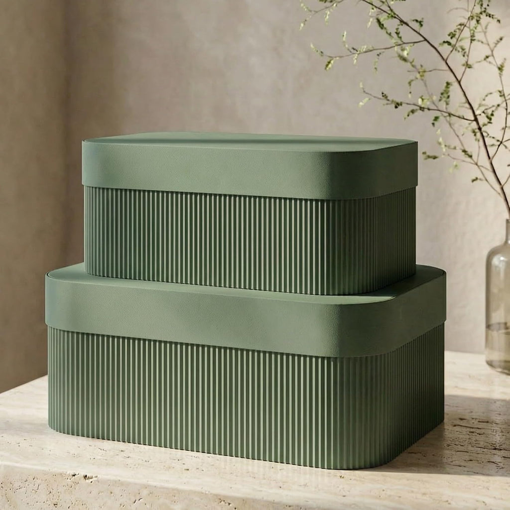 2‑Pack Fluted Storage Boxes with Lids