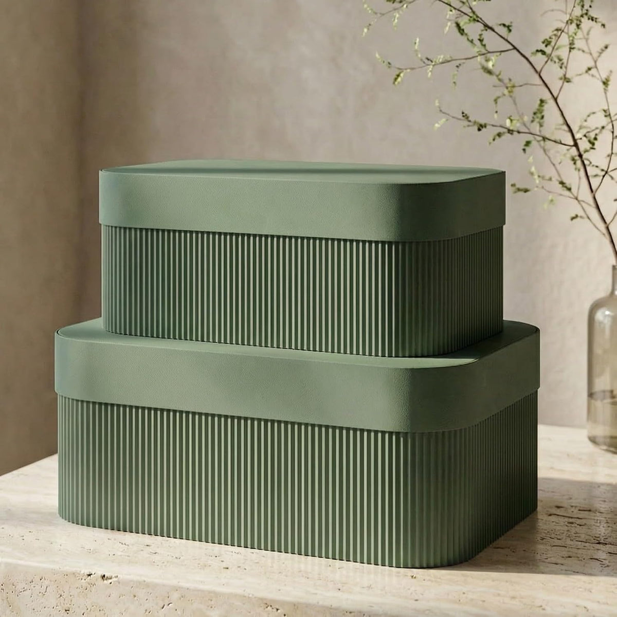 2‑Pack Fluted Storage Boxes with Lids