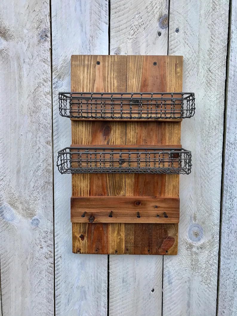 Farmhouse Wall Organizer with Baskets & Key Hooks