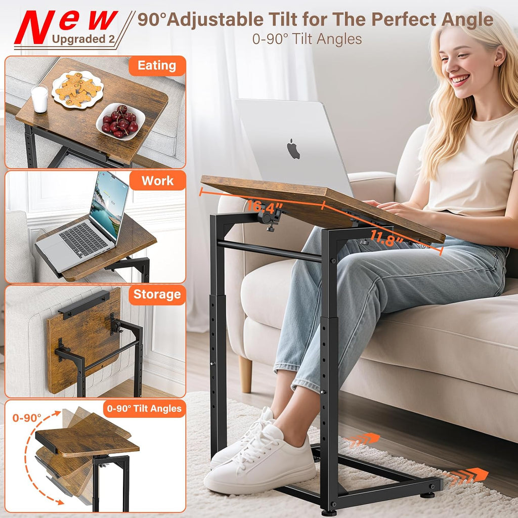 Brown Adjustable Tilt C‑Shaped Side Table